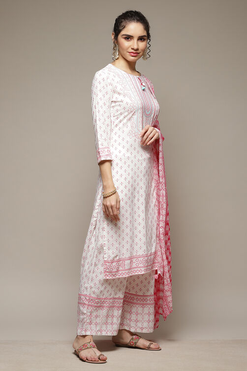 White LIVA Straight Kurta Suit Set image number 6
